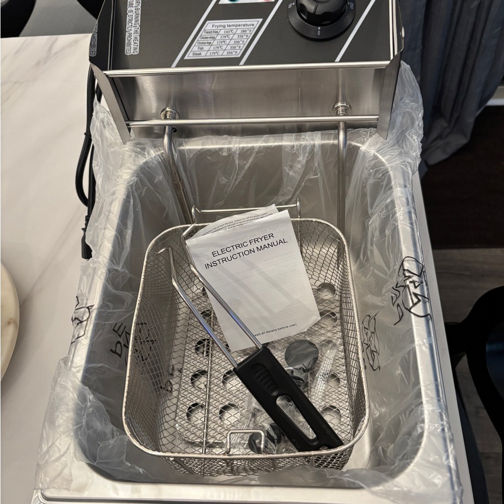 Stainless Steel Electric Deep Fryer with Basket and Tongs